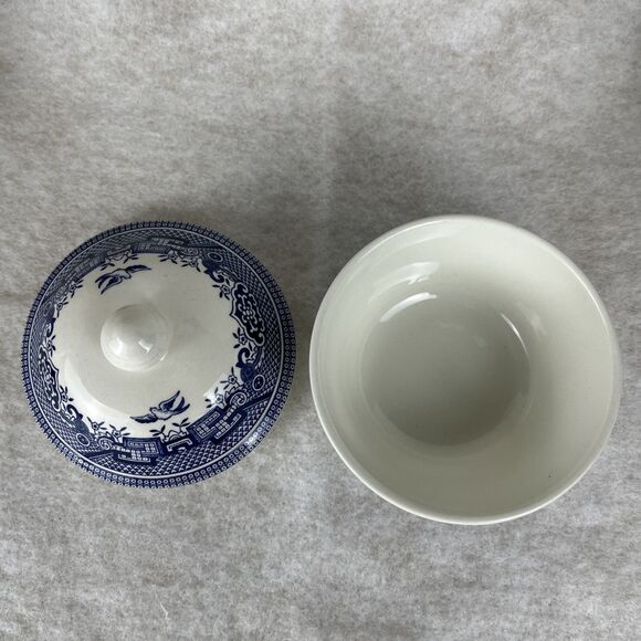 Churchill Blue Willow Creamer & Sugar Bowl With Lid Made in England - Picture 3 of 12